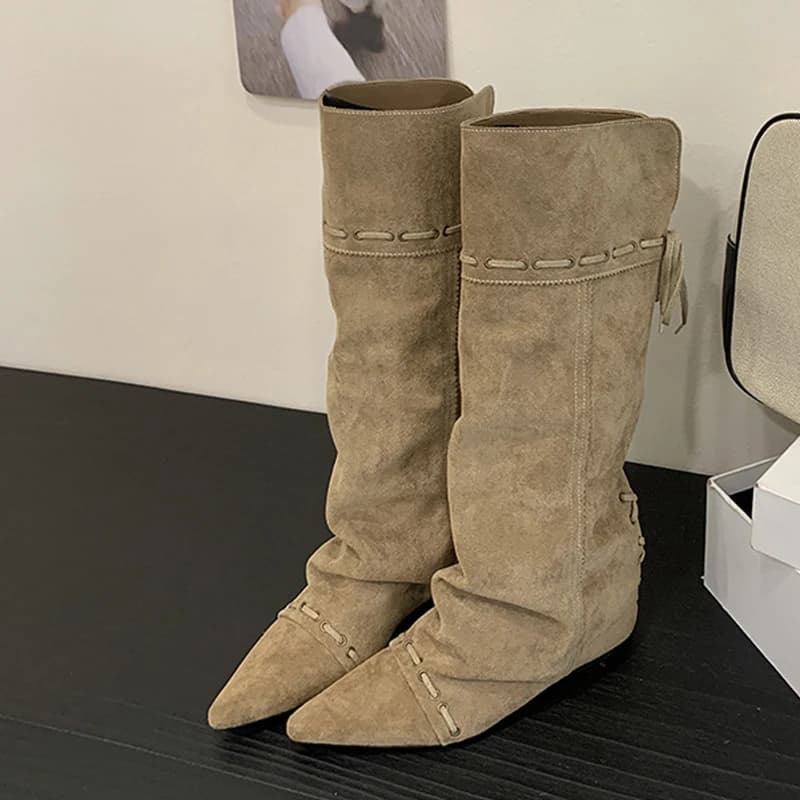 Liyke design de moda cordão rendas até joelho botas altas mulheres vintage apontou toe dentro da altura crescente sapato longo botas mujer