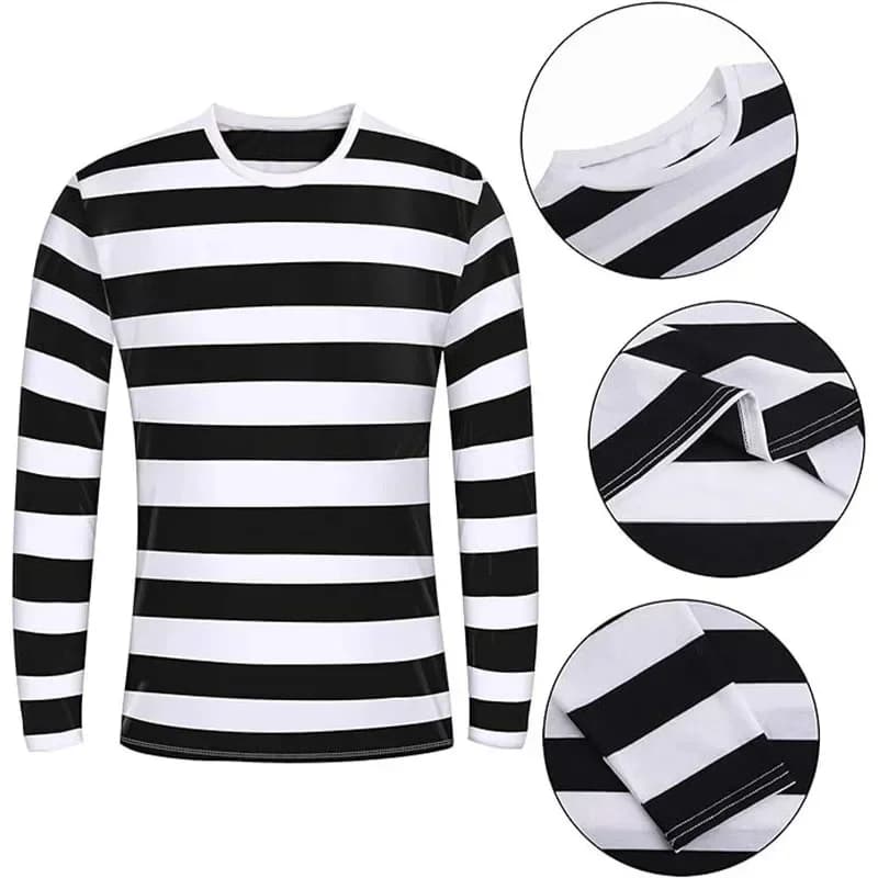 Convict ladrão cosplay traje feminino listra superior meia chapéu de malha luvas saco lona máscara olho prisioneiro carnaval festa outfit