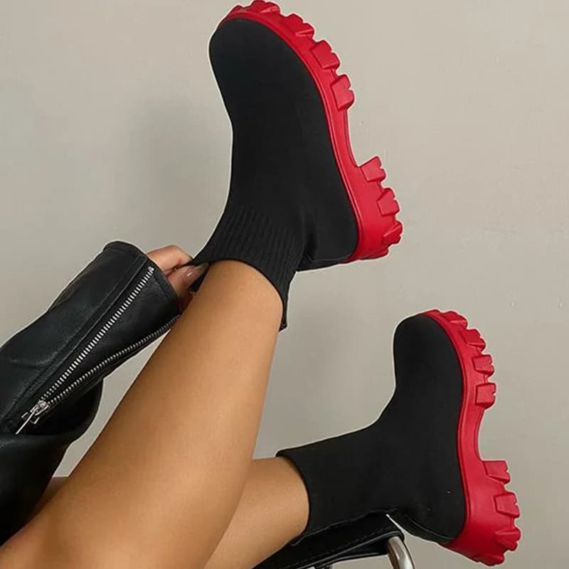 Botas femininas curtas de tricô plataforma botas outono inverno sapatos para mulheres botas de tornozelo saltos branco inverno botas mujer