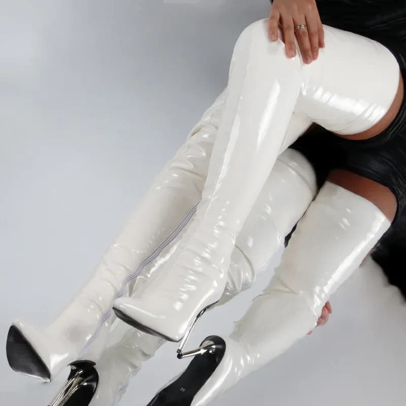 Couro de patente sobre o joelho botas senhoras salto alto 2024 novo tamanho grande sexy coxa botas altas stiletto botas femininas botas mujer