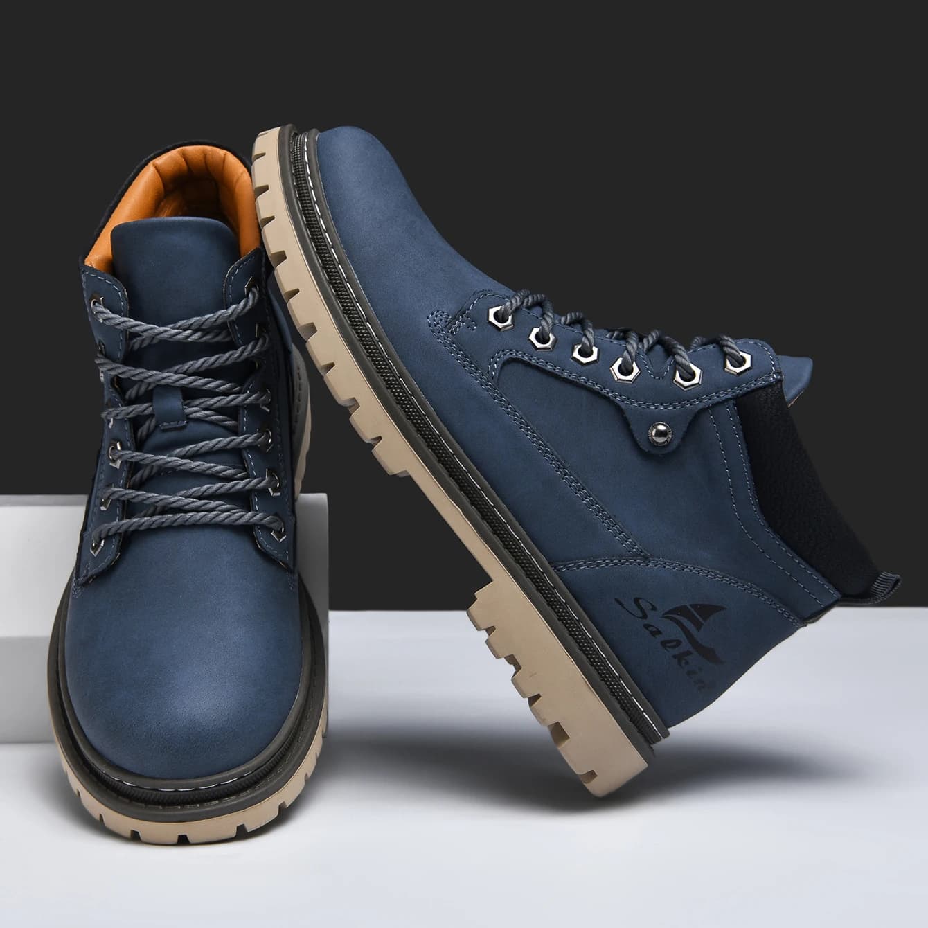 Clássico feito à mão botas de couro dos homens sapatos de trabalho ao ar livre caminhadas tênis hombres botas inverno alta superior calçado anti deslizamento