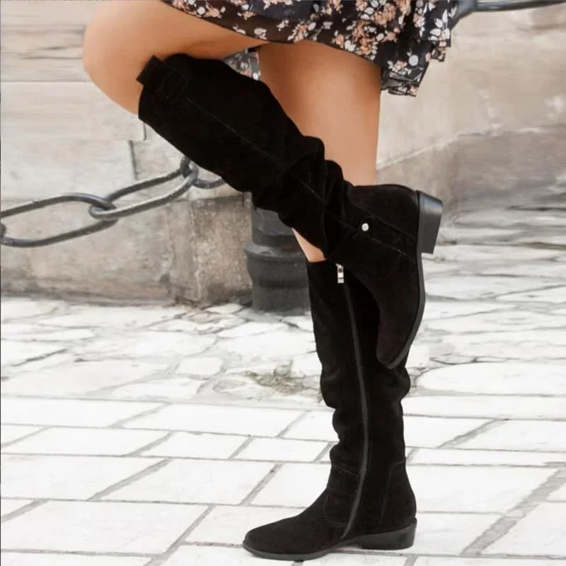 Salto baixo lado zip tamanho 43 camurça coxa alta botas femininas retro mulher botas outono inverno joelho botas altas 2024