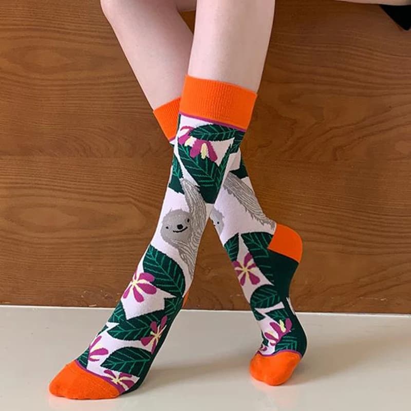 Moda colorida primavera outono meia meias femininas planta ouriço preguiça meias de algodão personalidade reta meias na moda