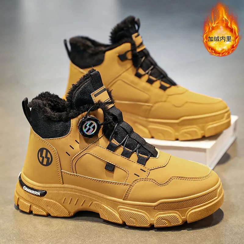 Botas masculinas de pelúcia 2024 inverno nova sola grossa workwear sapatos na moda à prova de frio botas curtas de algodão quente rendas até botas para hombre