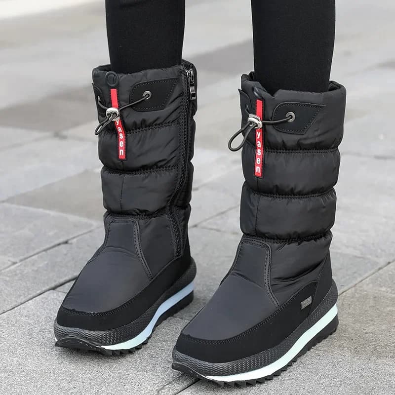 Moda quente botas femininas botas de neve plataforma botas de inverno à prova dwaterproof água antiderrapante botas de pele de pelúcia meados de bezerro botas mujer