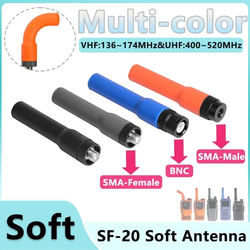 Walkie talkie antena macia sf20 mini antena curta sma-fêmea macho bnc banda dupla vhf uhf alto ganho para baofeng yaesu tyt htradio