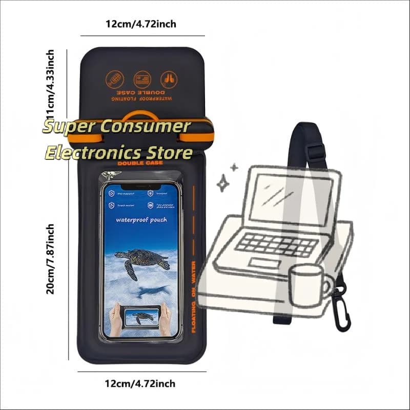 Bolsa Impermeável para Telefone com Duplo Espaço e Grande Capacidade para Natação, Praia, Caiaque e Snorkeling com Tela Sensível ao Toque