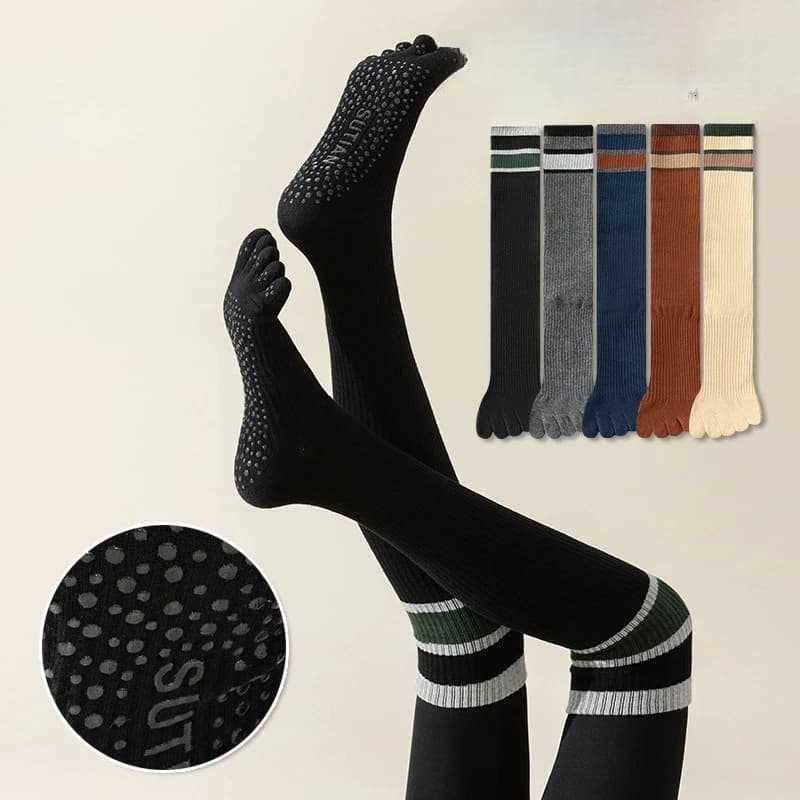 5 pares antiderrapantes meias femininas sobre o joelho meias de compressão mulheres meias de cinco dedos aperto antiderrapante yoga pilates toe meias