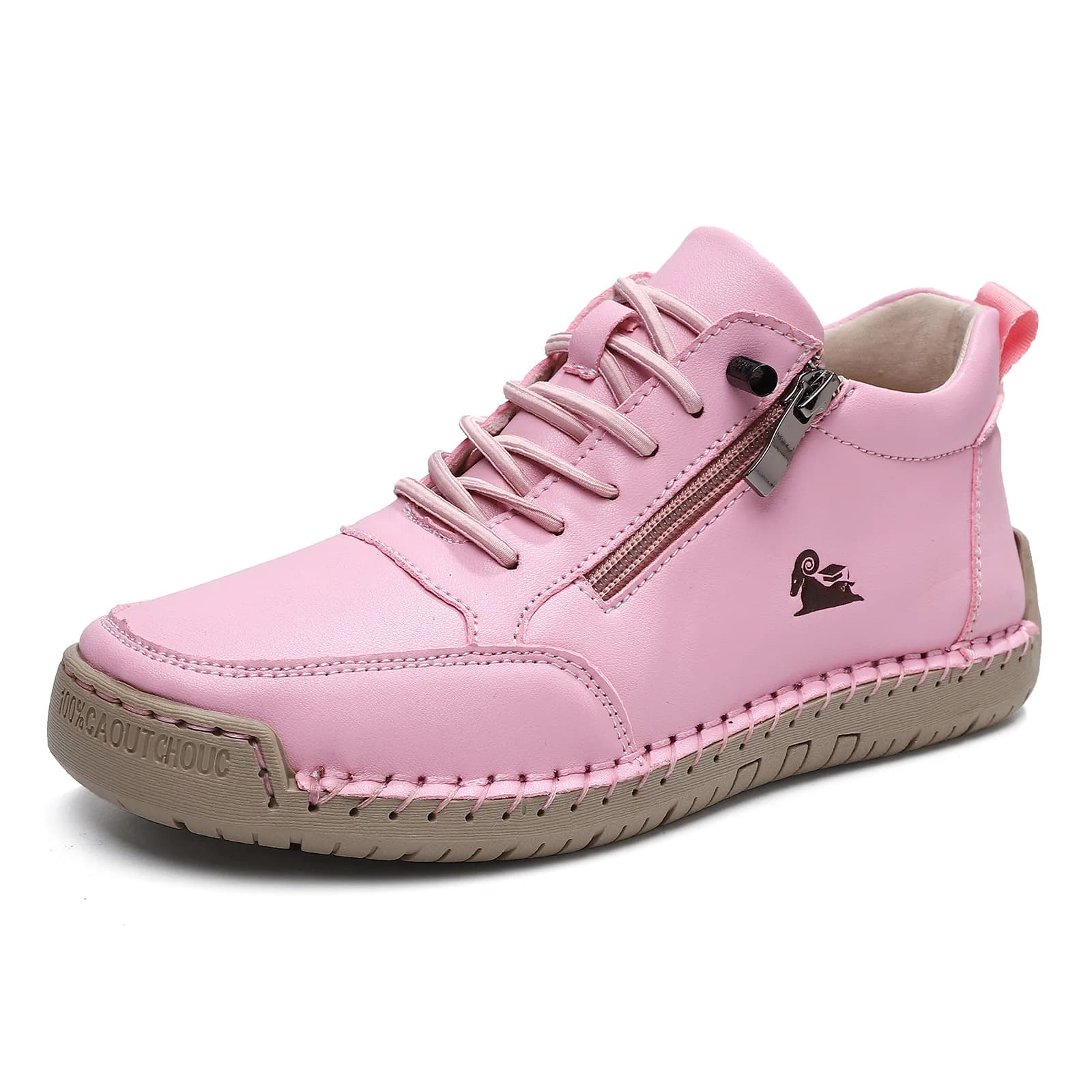 Tênis esportivo feminino rosa claro com zíper lateral e sola marrom Cavalo de Tênis Novo 2025