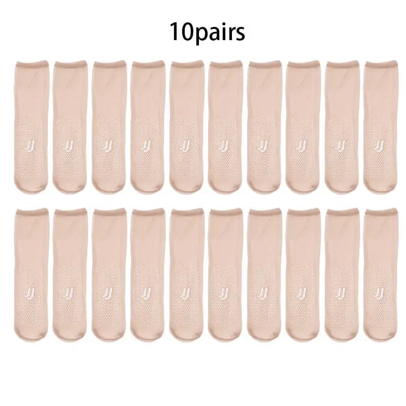 10 pares femininos antiderrapantes meias de seda finas verão ultra-fino invisível totalmente transparente confortável respirável meias curtas