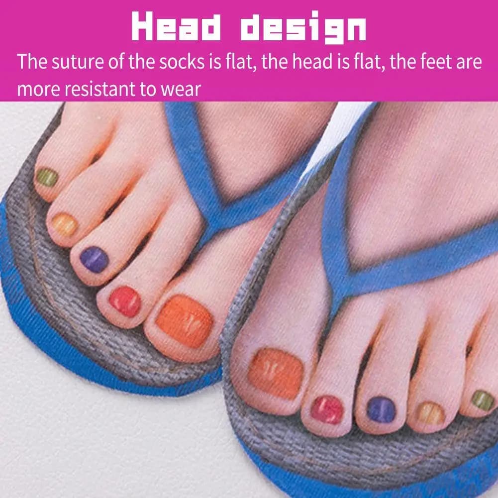 Impressão 3D Padrão Flip Flop Meias para Mulheres, Meias Engraçadas, Meias Tornozelo, Low Cut, Floor Meias, Novidade Presentes, 1 Par