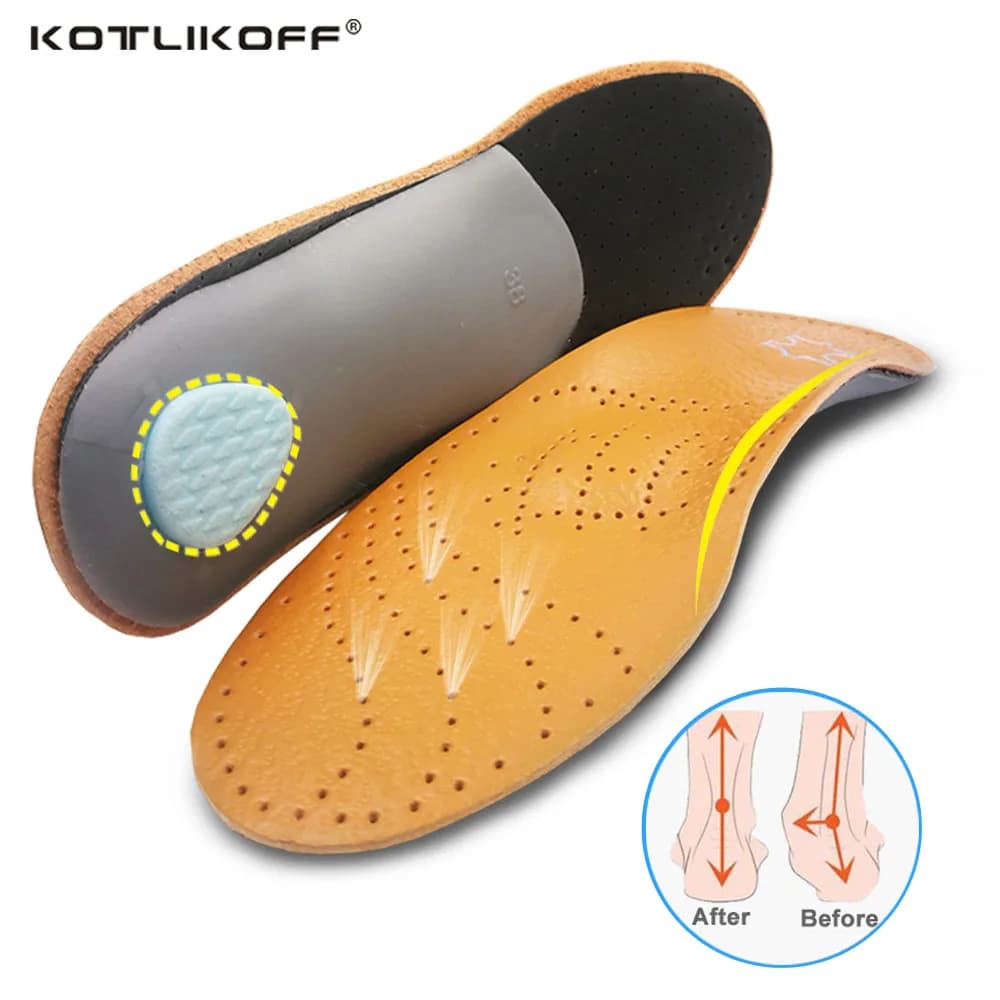KOTLIKOFF Palmilha ortopédica de látex de couro para cuidados com os pés, palmilha ortopédica de carbono ativo antibacteriana, suporte para arco, palmilha plana para pés