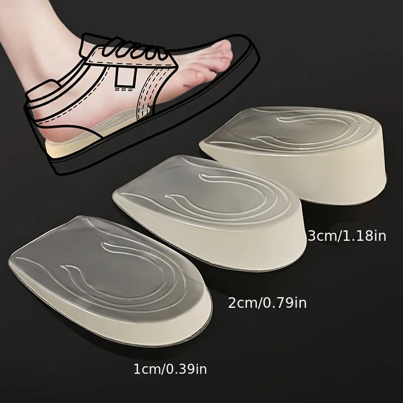 Palmilha de aumento de altura de gel de silicone, inserções de levantamento de calcanhar, protetor de cuidados com os pés, almofada elástica, inserção de suporte de arco para unissex