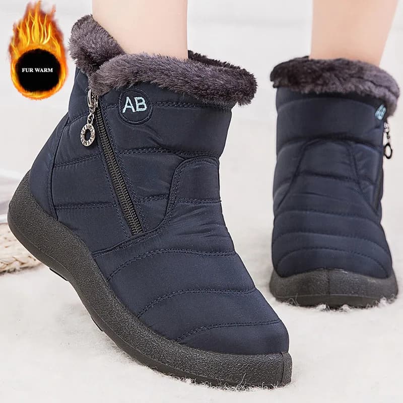 Botas femininas botas de tornozelo com pele sapatos de inverno mulheres saltos baixos botas de inverno neve à prova dwaterproof água botas mujer calçados de inverno