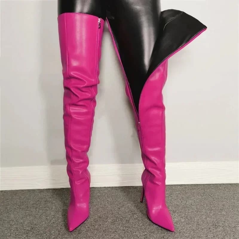 Novas mulheres sobre o joelho botas sexy ponta pontiaguda estiramento botas de luxo pilha botas de salto alto para mulher sapatos de designer botas mujer