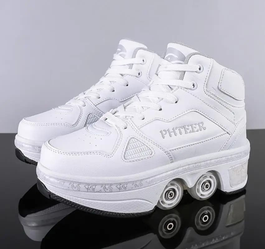 Couro do plutônio crianças 4 rodas sapatos de patins deformação casual parkour tênis patins para rodadas adulto de corrida sapatos esportivos
