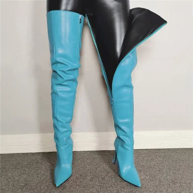 Novas mulheres sobre o joelho botas sexy ponta pontiaguda estiramento botas de luxo pilha botas de salto alto para mulher sapatos de designer botas mujer