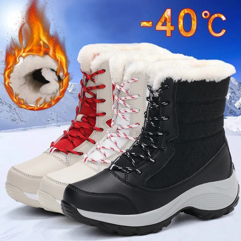 Botas de neve femininas novas senhoras sapatos plataforma mulher plana manter botas quentes senhoras casuais de pelúcia botas mujer sapatos de inverno