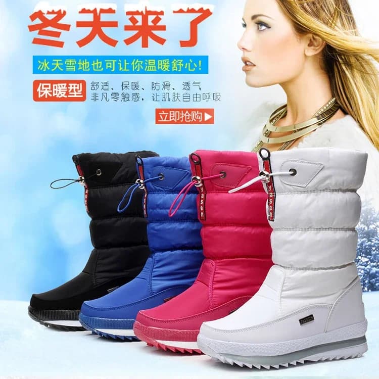 Botas de inverno grossas de pelúcia à prova dwaterproof água antiderrapante botas moda feminina sapatos de inverno botas de pele quente mujer botas de neve plataforma