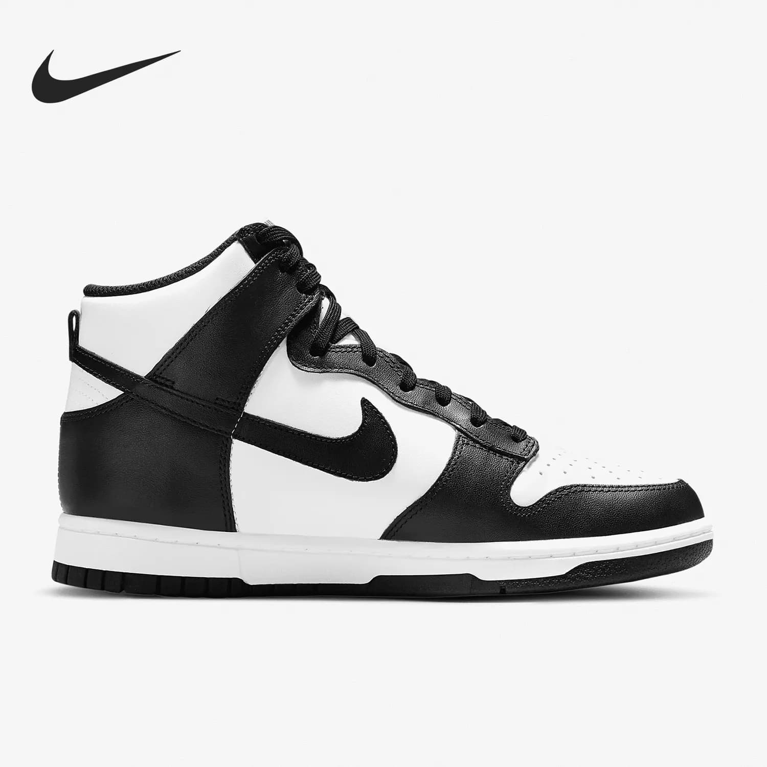 Nike Dunk High tênis esportivo casual feminino preto e branco em couro com logo Nike