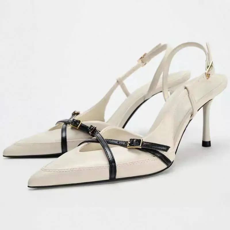 Novas Sandálias Femininas de Verão com Bico Fino, Slingback Conciso, Mules para Festa, Sapatos Sexy de Salto Alto para Banquete e Striptease