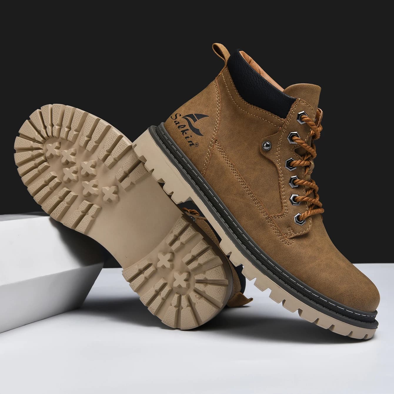 Clássico feito à mão botas de couro dos homens sapatos de trabalho ao ar livre caminhadas tênis hombres botas inverno alta superior calçado anti deslizamento