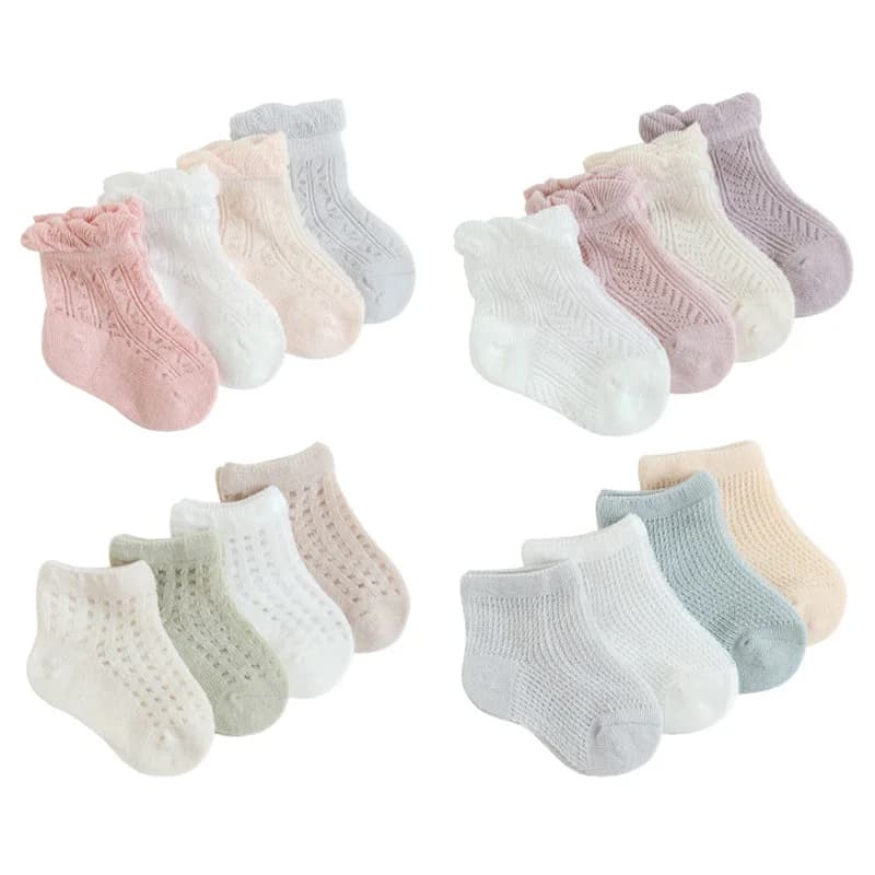 4 Pares/lote Novo Bebê Meias Malha Fina Meias Recém-nascidos Penteado Algodão Desossado Macio Verão Meias Do Bebê Para O Presente