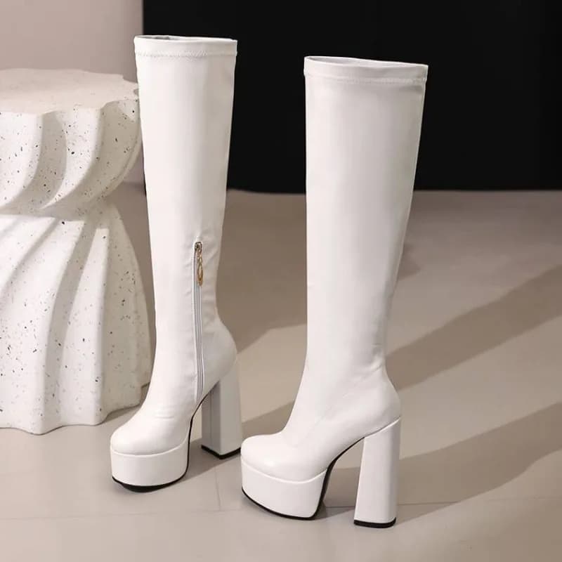 Outono e inverno novo estilo moda de salto alto à prova dwaterproof água botas longas femininas festa sobre o joelho botas altas 14cm tamanho 34-46