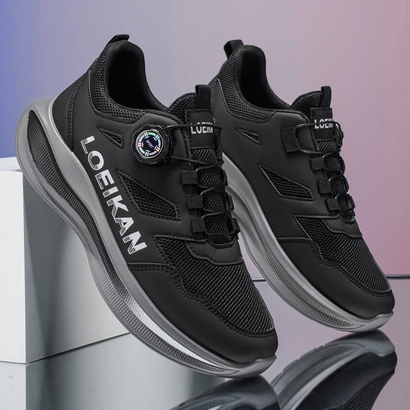 Tênis Masculino Casual para Caminhada ao Ar Livre para Todas as Estações, Confortável e Respirável com Design Slip-On e Fivela Rotativa, Sola Grossa de PVC