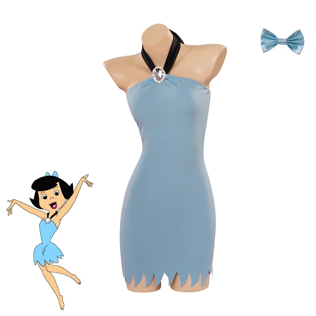 Betty escombros cosplay traje halter pescoço tubo vestido feminino festa de halloween flintstone betty traje festa homem das cavernas roupas
