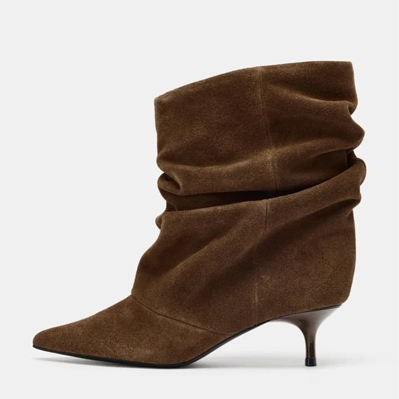 Eilyken inverno apontou toe tornozelo botas femininas plissadas botas curtas feminino retro elegante designer femmes botas de mujer