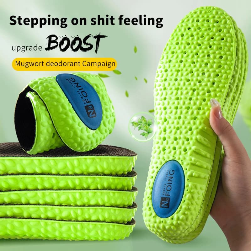Palmilha de Absorção de Choque Esportivo para Homens e Mulheres Espuma de Memória PU Verde Suporte de Arco Respirável, Sapatos Ortopédicos, Cuidados com os Pés