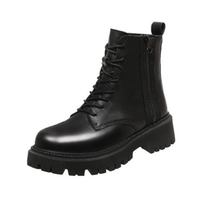 Outono novas botas de comprimento médio preto anti deslizamento na moda calçados moda rendas botas senhoras sapatos casuais de salto grosso botas zapatos