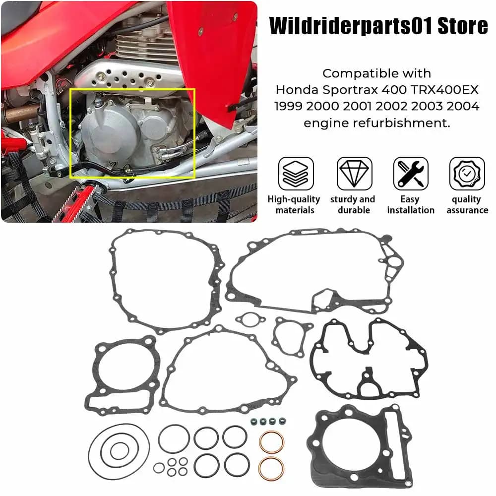 Para Honda Sportrax 400 TRX400EX 1999 2000 2001 2002 2003 2004 Para TRX 400EX 1999–2004 1 Conjunto de Juntas de Motor Acessório Preto