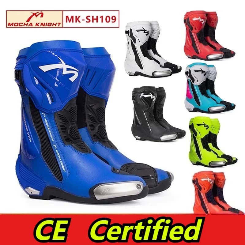 Benkia mocha botas de equitação de pista de motocicleta certificação ce botas de corrida profissional benkia botas à prova dwaterproof água alta qualidade sh109