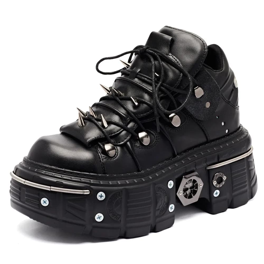 Punk feminino rendas tornozelo botas mujer 2025 rebite decoração de metal dedo do pé redondo botas de fundo grosso mulher boate rock plataforma sapato