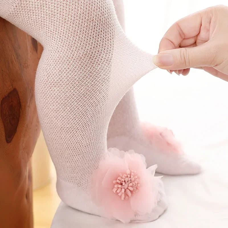 Meia-calça infantil para bebês, meia-calça com laço e flor, meias de verão, primavera e outono, meias de malha para recém-nascidos e crianças pequenas