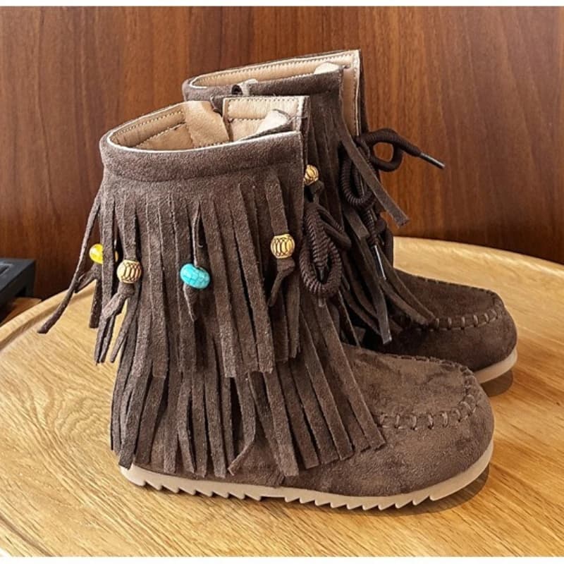 Botas moda retro meninas sapatos 2025 outono novas crianças borla tornozelo botas conforto anti deslizamento meninas botas de couro zapatos de mujer