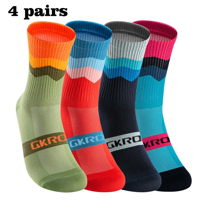 Gkq 4 pares meias de bicicleta homens enfermeira compressão ciclismo para mulheres mtb guarda meias meias esporte grip barre meias