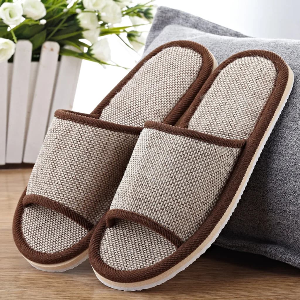 Chinelos de linho para homens e mulheres chinelos de chão interior sapatos planos domésticos chinelos de casa sapatos planos indoor sandálias