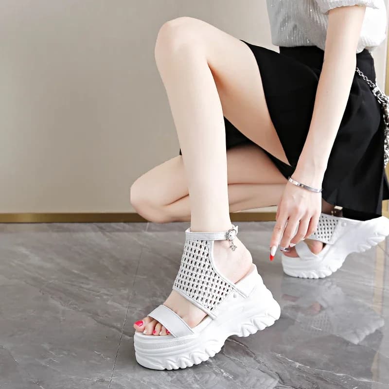 9.5cm mulheres sandálias de verão dedo do pé aberto tecido plataforma cunha tênis chinelos 2025 sapatos casuais praia sandálias das mulheres