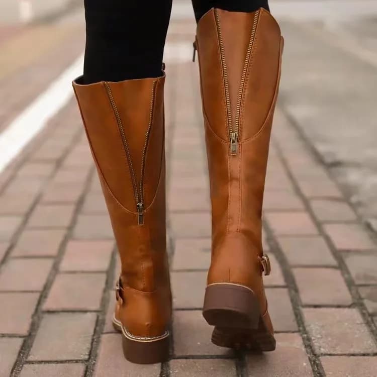 Botas de equitação femininas de inverno dedo do pé redondo salto grosso sobre o joelho botas altas femininas fivela sapatos plataforma botas mujer