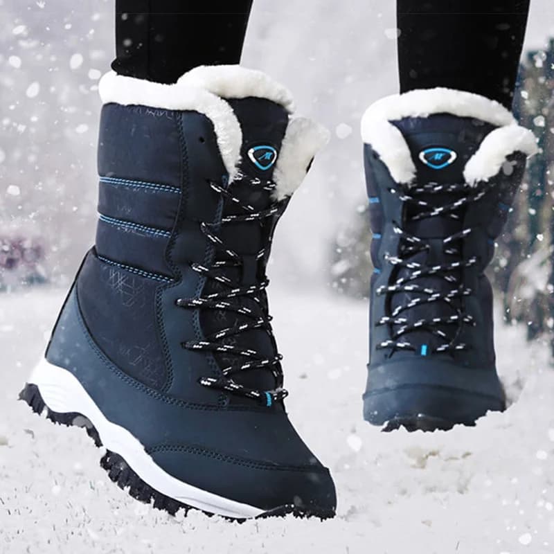 Botas femininas botas de salto para sapatos de inverno mulher manter quente pele botas mujer 2025 botas de neve sapatos plataforma branco preto bota
