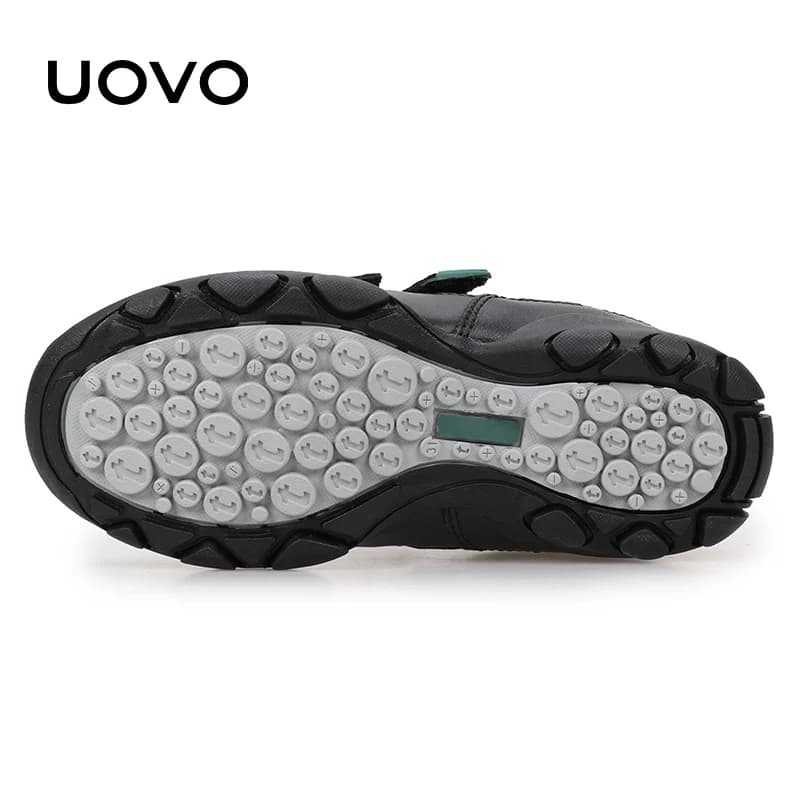 Tênis infantil UOVO 2026 Primavera e Outono, tênis infantil masculino de couro genuíno, calçado casual preto, tamanhos 31-42