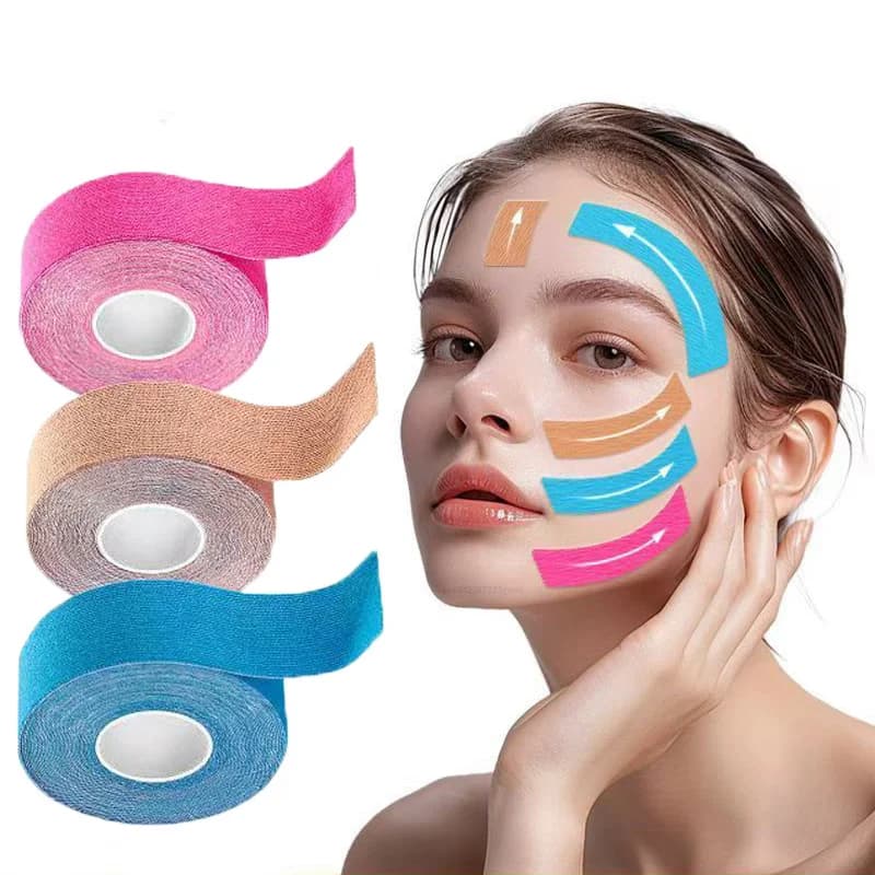 Fita de cinesiologia para rosto, linha v, pescoço, olhos, fita de levantamento, removedor de rugas, adesivo, ferramenta de cuidados com a pele facial, bandagem elástica 2.5cm * 5m
