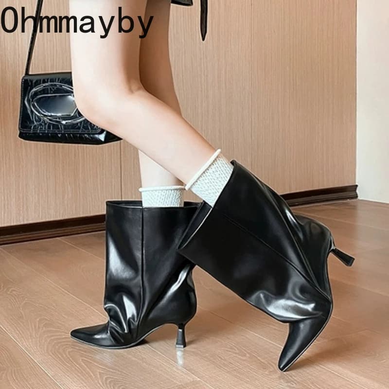 Outono inverno apontou toe feminino salto fino tornozelo botas estilo rua deslizamento na festa curto botas mujer