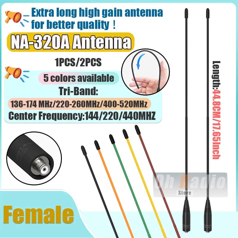 Antena original nagoya NA-320A de alto ganho tri-banda sma-fêmea chicote macio aéreo maior qualidade para baofeng UV-5R mini rádio DM-32