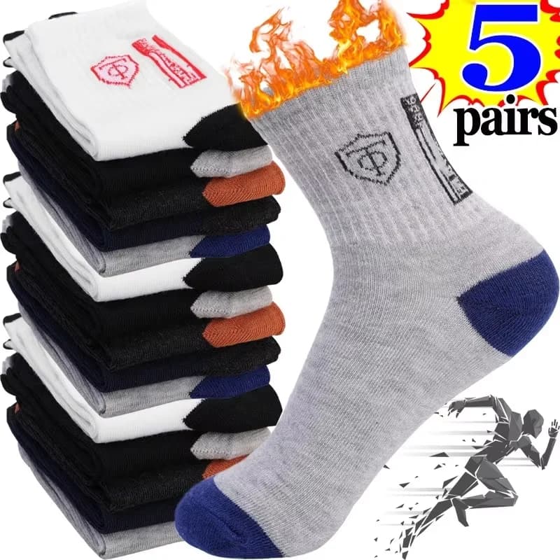 5 pares de meias esportivas de algodão respirável homens fibra de bambu outono e inverno meias absorção de suor desodorante negócios sox