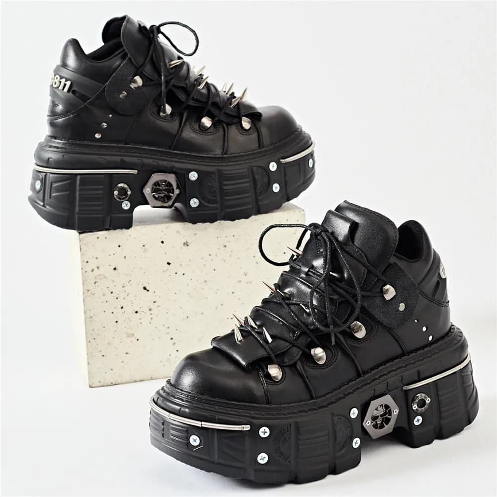Punk feminino rendas tornozelo botas mujer 2025 rebite decoração de metal dedo do pé redondo botas de fundo grosso mulher boate rock plataforma sapato