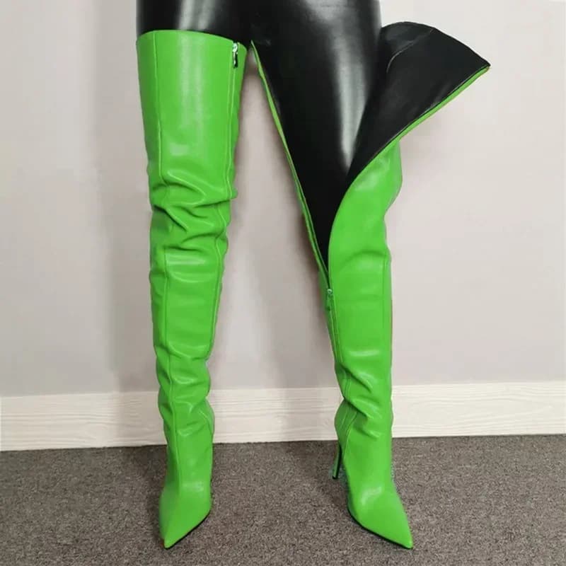 Novas mulheres sobre o joelho botas sexy ponta pontiaguda estiramento botas de luxo pilha botas de salto alto para mulher sapatos de designer botas mujer